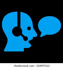 Operator Message vector icon. Style is flat symbol, blue color, rounded angles, black background.