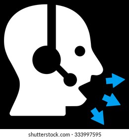 Operator Message vector icon. Style is bicolor flat symbol, blue and white colors, rounded angles, black background.