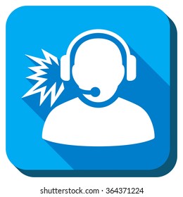 Operator Message vector icon. Style is rounded square light blue button with long shadows. Symbol color is white.