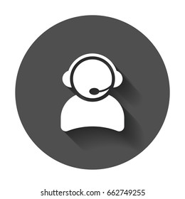 Operator with microphone vector icon. Operator in call center illustration with long shadow.
