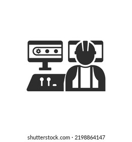 Operator on the production line, vector icon. Monochrome black and white symbol