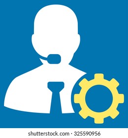 Operator Options vector icon. Style is bicolor flat symbol, yellow and white colors, rounded angles, blue background.