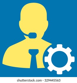Operator Options vector icon. Style is bicolor flat symbol, yellow and white colors, rounded angles, blue background.