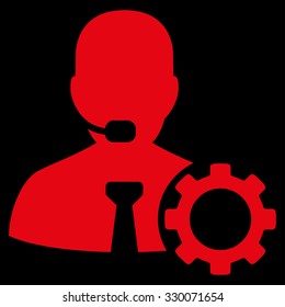Operator Options vector icon. Style is flat symbol, red color, rounded angles, black background.