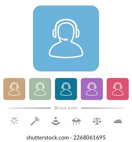 Iconos planos de contorno del operador en los fondos cuadrados redondeados de color. 6 iconos de bonificación incluidos