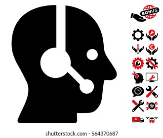 Operator pictograph with bonus configuration graphic icons. Vector illustration style is flat iconic intensive red and black symbols on white background.