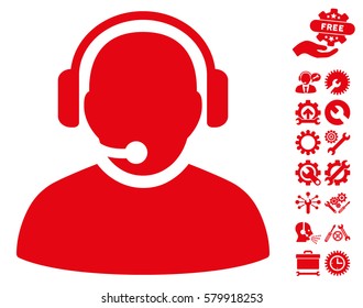 Operator pictograph with bonus configuration graphic icons. Vector illustration style is flat iconic red symbols on white background.