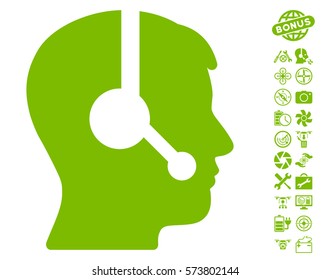 Operator pictograph with bonus quadrocopter tools pictograms. Vector illustration style is flat iconic symbols on white background.