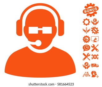 Operator pictograph with bonus service icon set. Vector illustration style is flat iconic orange symbols on white background.
