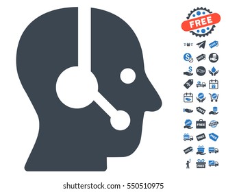 Operator pictograph with free bonus pictograph collection. Vector illustration style is flat iconic symbols, smooth blue colors, white background.