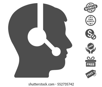 Operator pictograph with free bonus pictograph collection. Vector illustration style is flat iconic symbols, gray color, white background.