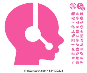Operator pictograph with free bonus graphic icons. Vector illustration style is flat iconic symbols, pink color, white background.
