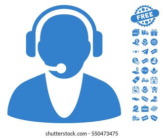 Operator pictograph with free bonus icon set. Vector illustration style is flat iconic symbols, cobalt color, white background.