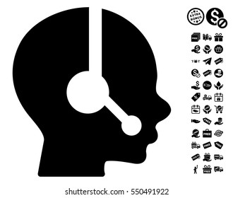 Operator pictograph with free bonus pictures. Vector illustration style is flat iconic symbols, black color, white background.