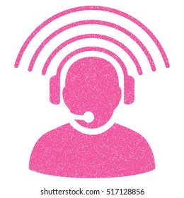 Operator Radio Signal grainy textured icon for overlay watermark stamps. Flat symbol with unclean texture. Dotted vector pink ink rubber seal stamp with grunge design on a white background.