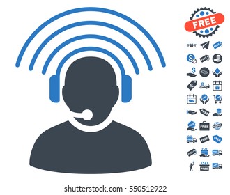 Operator Radio Signal pictograph with free bonus pictograph collection. Vector illustration style is flat iconic symbols, smooth blue colors, white background.