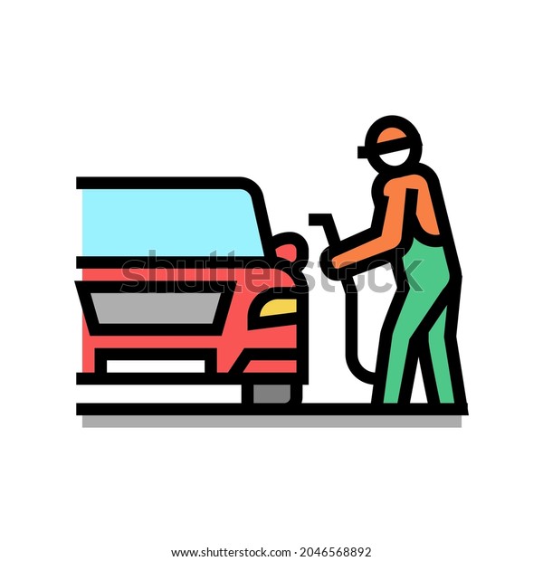 operator refuel car, gas station worker\
service color icon vector. operator refuel car, gas station worker\
service sign. isolated symbol\
illustration