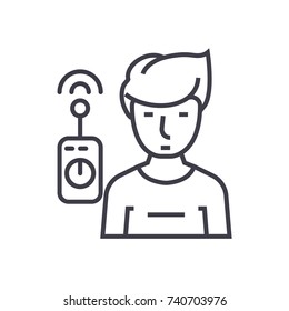 operator with remote controller linear icon, sign, symbol, vector on isolated background