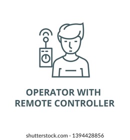 Operator with remote controller vector line icon, linear concept, outline sign, symbol