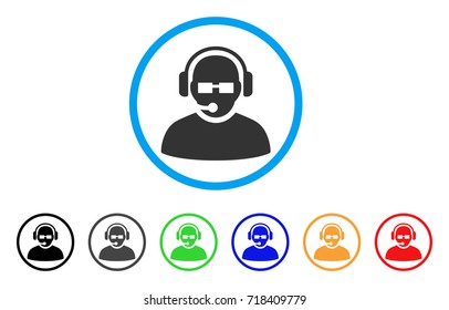 Operator rounded icon. Style is a flat operator grey symbol inside light blue circle with black, gray, green, blue, red, orange variants. Vector designed for web and software interfaces.