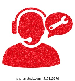 Operator Service Message grainy textured icon for overlay watermark stamps. Flat symbol with unclean texture. Dotted vector red ink rubber seal stamp with grunge design on a white background.