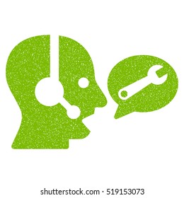 Operator Service Message grainy textured icon for overlay watermark stamps. Flat symbol with scratched texture. Dotted vector eco green ink rubber seal stamp with grunge design on a white background.
