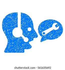 Operator Service Message grainy textured icon for overlay watermark stamps. Flat symbol with unclean texture. Dotted vector blue ink rubber seal stamp with grunge design on a white background.