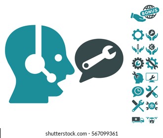 Operator Service Message icon with bonus options pictures. Vector illustration style is flat iconic soft blue symbols on white background.