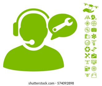 Operator Service Message icon with bonus nanocopter tools symbols. Vector illustration style is flat iconic symbols on white background.