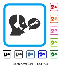 Operator Service Message icon. Flat gray pictogram symbol in a light blue rounded rectangular frame. Black, gray, green, blue, red, orange color versions of Operator Service Message vector.