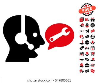 Operator Service Message icon with free bonus pictures. Vector illustration style is flat iconic symbols, intensive red and black colors, white background.