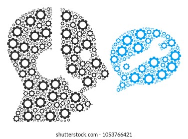 Operator Service Message mosaic of gear elements. Vector gear wheel elements are composed into operator service message mosaic.