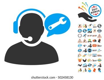 Operator Service Message pictograph with bonus 2017 new year design elements. Vector illustration style is flat iconic symbols,modern colors, rounded edges.