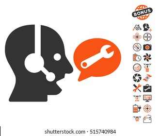 Operator Service Message pictograph with bonus drone service symbols. Vector illustration style is flat iconic symbols on white background.