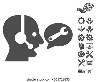 Operator Service Message pictograph with bonus tools pictograph collection. Vector illustration style is flat iconic gray symbols on white background.