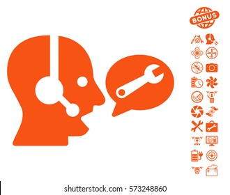 Operator Service Message pictograph with bonus quad copter tools icon set. Vector illustration style is flat iconic symbols on white background.