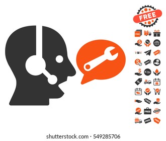 Operator Service Message pictograph with free bonus design elements. Vector illustration style is flat iconic symbols, orange and gray colors, white background.