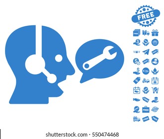 Operator Service Message pictograph with free bonus icon set. Vector illustration style is flat iconic symbols, cobalt color, white background.