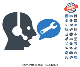 Operator Service Message pictograph with free bonus pictograph collection. Vector illustration style is flat iconic symbols, smooth blue colors, white background.