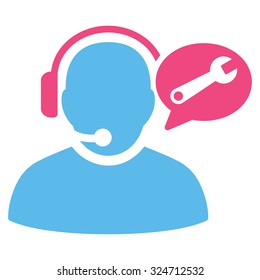 Operator Service Message vector icon. Style is bicolor flat symbol, pink and blue colors, rounded angles, white background.