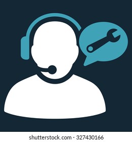 Operator Service Message vector icon. Style is bicolor flat symbol, blue and white colors, rounded angles, dark blue background.