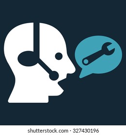Operator Service Message vector icon. Style is bicolor flat symbol, blue and white colors, rounded angles, dark blue background.