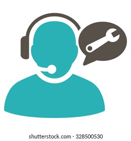 Operator Service Message vector icon. Style is bicolor flat symbol, grey and cyan colors, rounded angles, white background.
