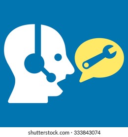 Operator Service Message vector icon. Style is bicolor flat symbol, yellow and white colors, rounded angles, blue background.