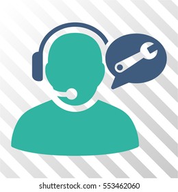 Operator Service Message vector pictogram. Illustration style is flat iconic bicolor cobalt and cyan symbol on a hatched transparent background.