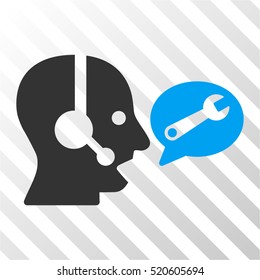 Operator Service Message vector pictograph. Illustration style is flat iconic bicolor blue and gray symbol on a hatched transparent background.