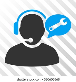 Operator Service Message vector pictograph. Illustration style is flat iconic bicolor blue and gray symbol on a hatched transparent background.