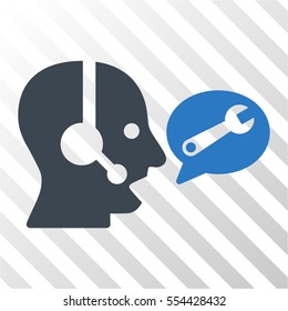 Operator Service Message vector pictograph. Illustration style is flat iconic bicolor smooth blue symbol on a hatch transparent background.