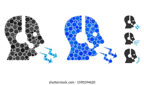 Operator shout composition of small circles in various sizes and shades, based on operator shout icon. Vector small circles are composed into blue composition.