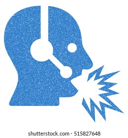 Operator Shout grainy textured icon for overlay watermark stamps. Flat symbol with dust texture. Dotted vector cobalt ink rubber seal stamp with grunge design on a white background.